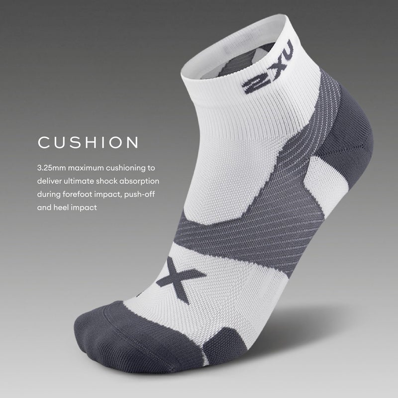 2XU Unisex Vectr Cushion 1/4 Crew Compression Socks - Sports Performance Socks - White/Grey - Size Small (Men's Size 3.5-5.5, Women's Size 5-7) - Image 5